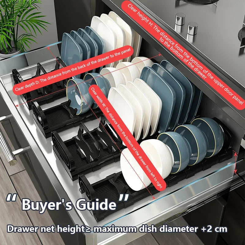 Kitchen Cabinet Dish Storage Rack Drawer  Built-in Dish Drain Rack Plate Divider Storage Rack  Kitchen Accessories Organizer