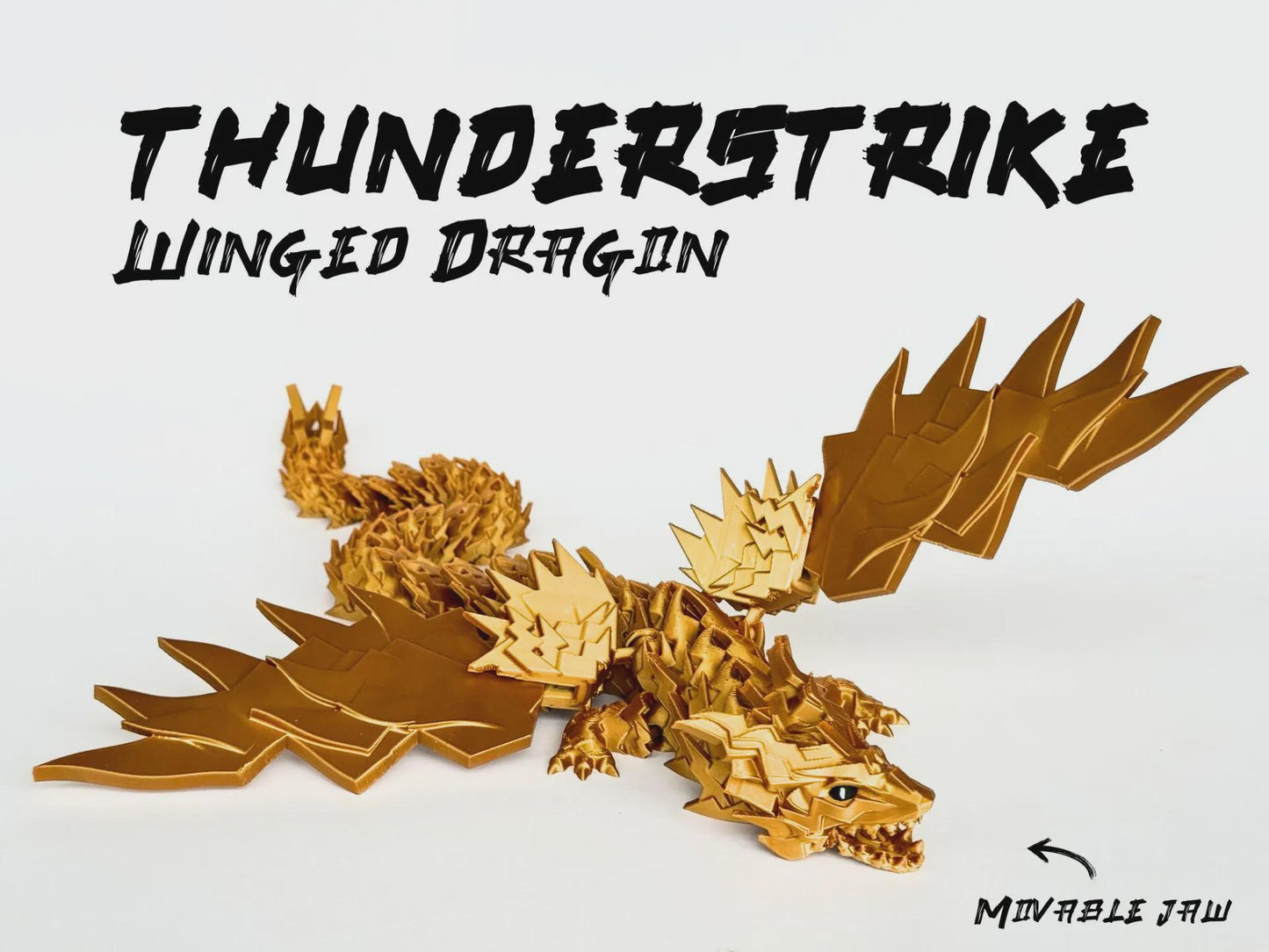 Thunderstrike - Majestic Winged Dragon Figurine | Animated Movable Jaw