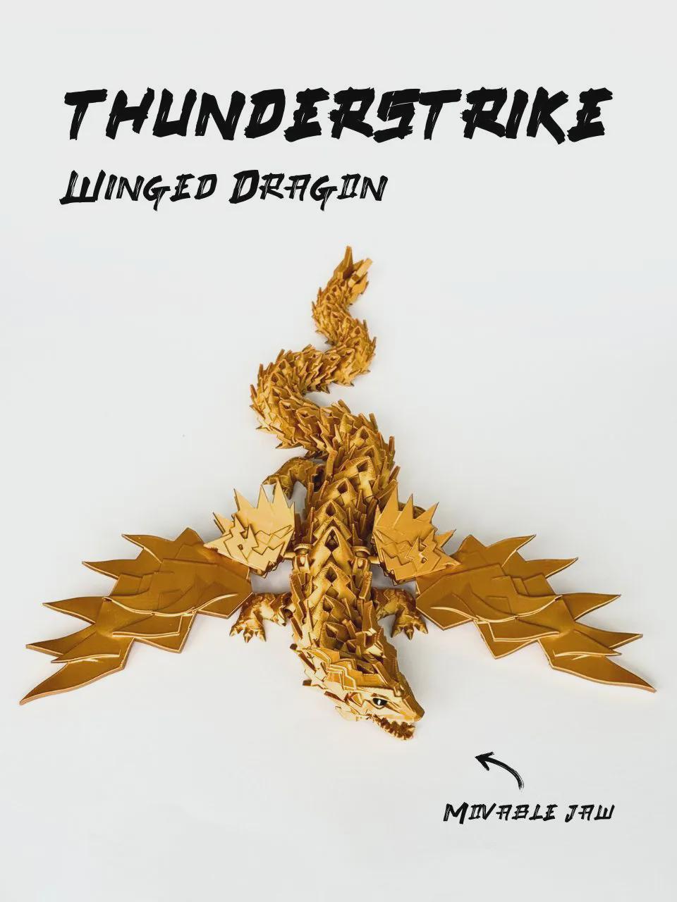Thunderstrike - Majestic Winged Dragon Figurine | Animated Movable Jaw